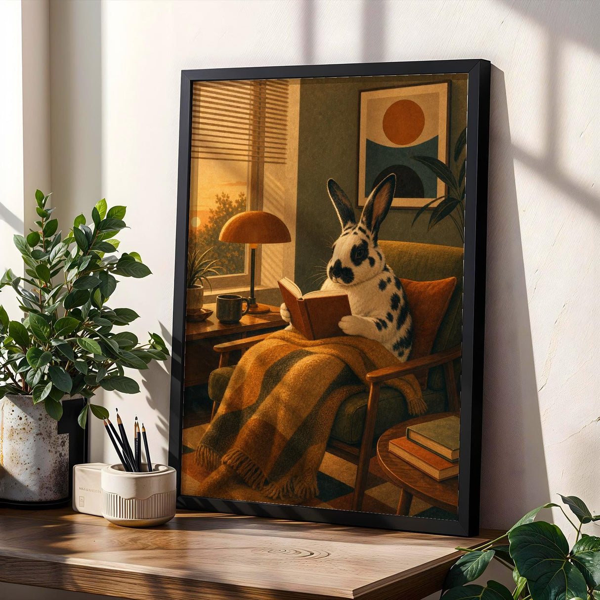 Additional product view of Harlequin Rabbit Reading in Armchair Poster.
