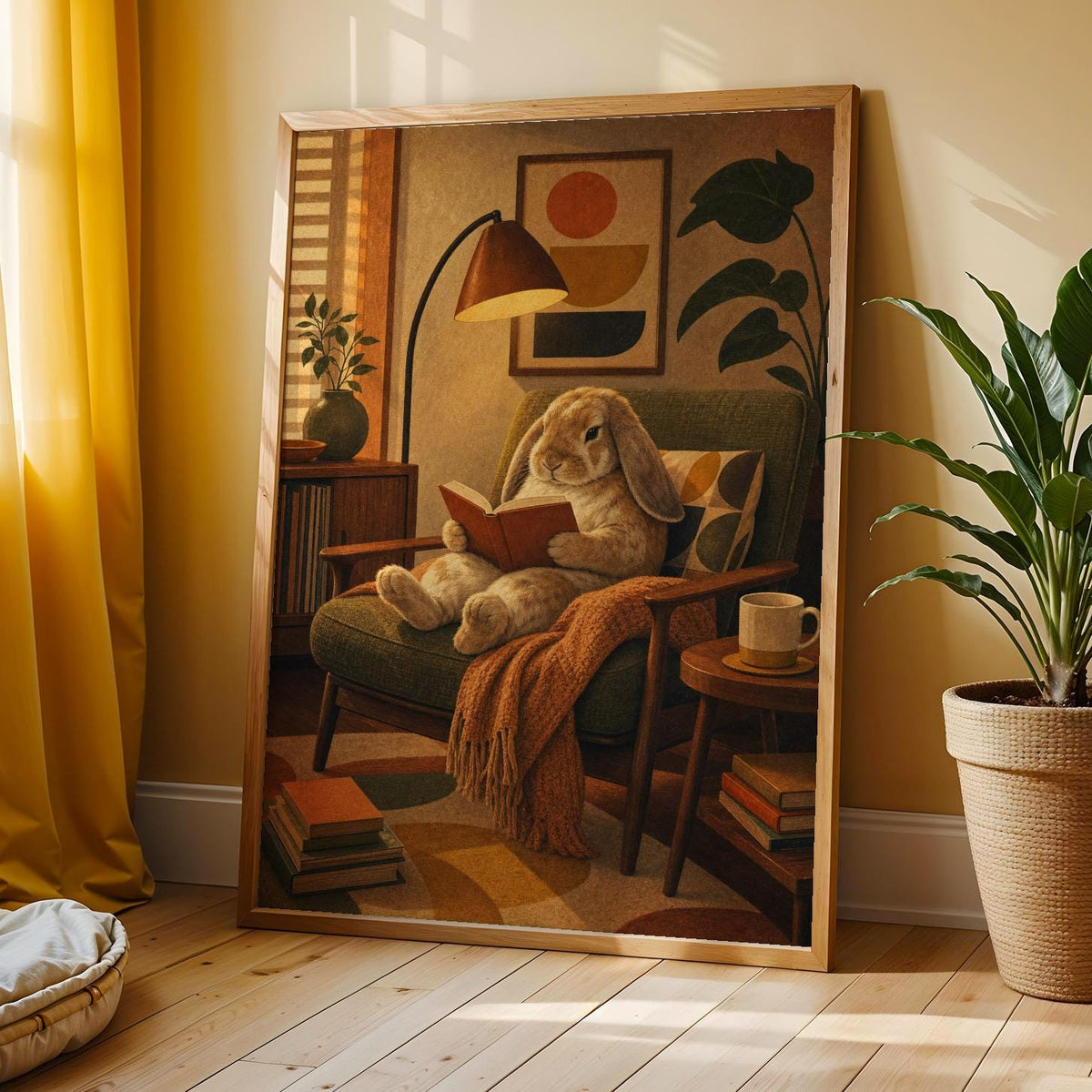 Additional product view of French Lop Rabbit Reading in Armchair Poster.