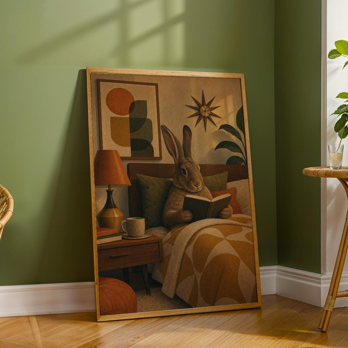 Additional product detail of Flemish Giant Rabbit Reading in Bed Poster.