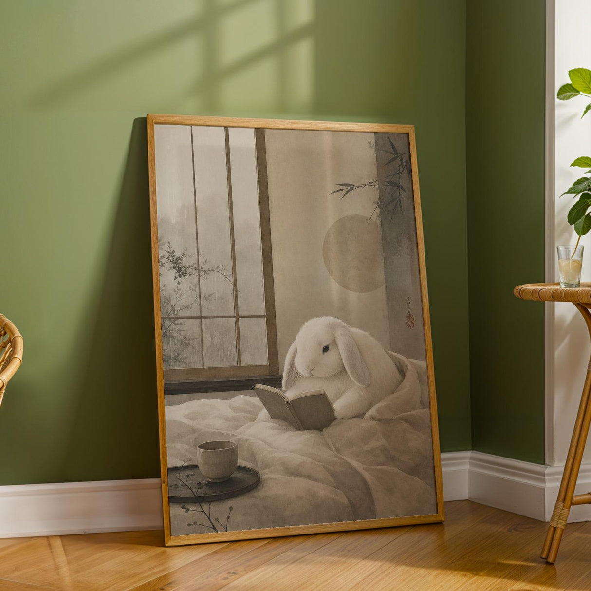 Additional product detail of Holland Lop Rabbit Reading in Bed Poster.