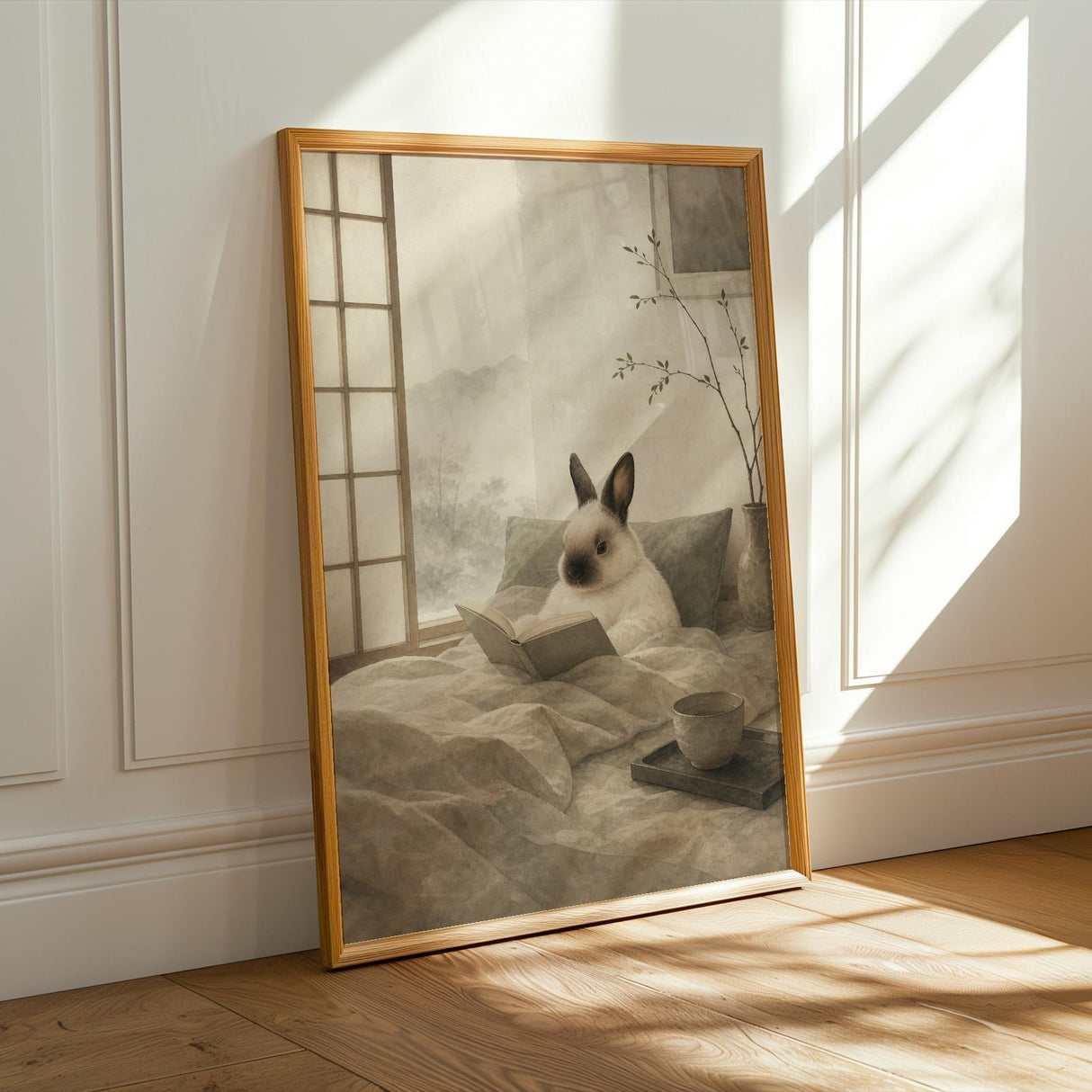 Alternate product presentation of Himalayan Rabbit Reading in Bed Poster.