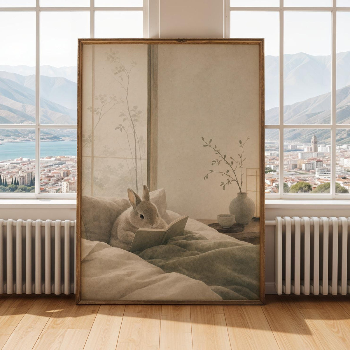Alternate gallery view of Netherland Dwarf Rabbit Reading in Bed Poster.