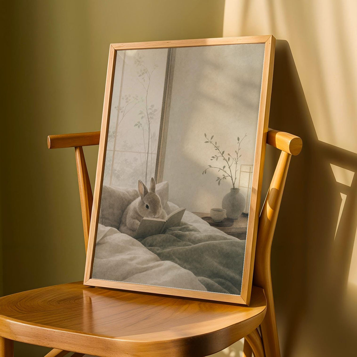 Product detail view of Netherland Dwarf Rabbit Reading in Bed Poster.