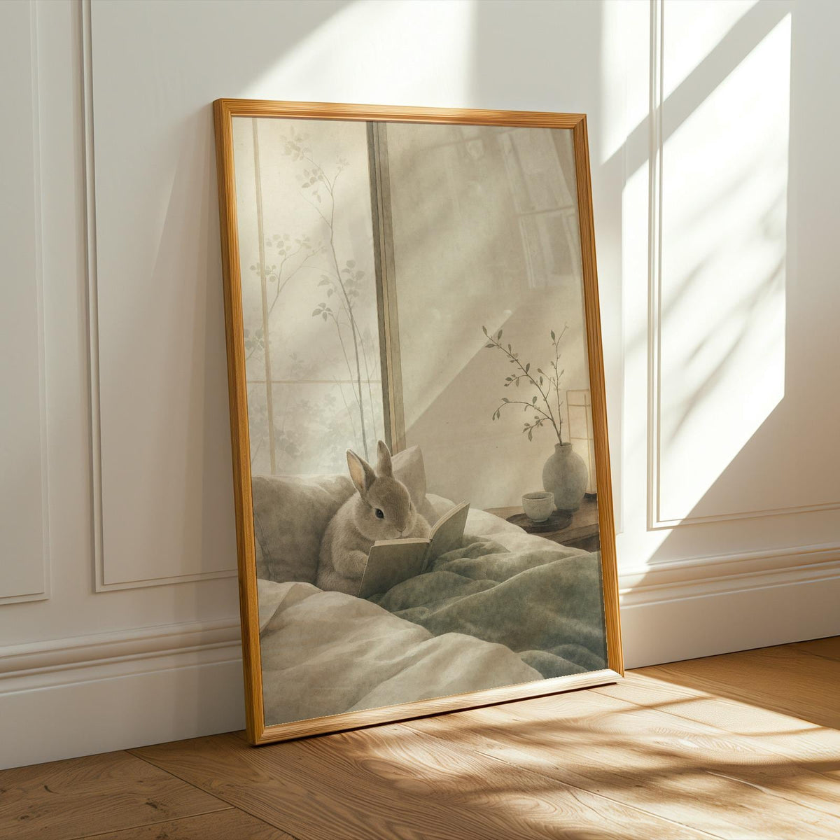 Alternate product presentation of Netherland Dwarf Rabbit Reading in Bed Poster.