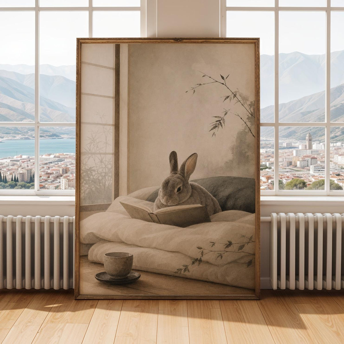 Alternate gallery view of Mini Rex Rabbit Reading in Bed Poster.