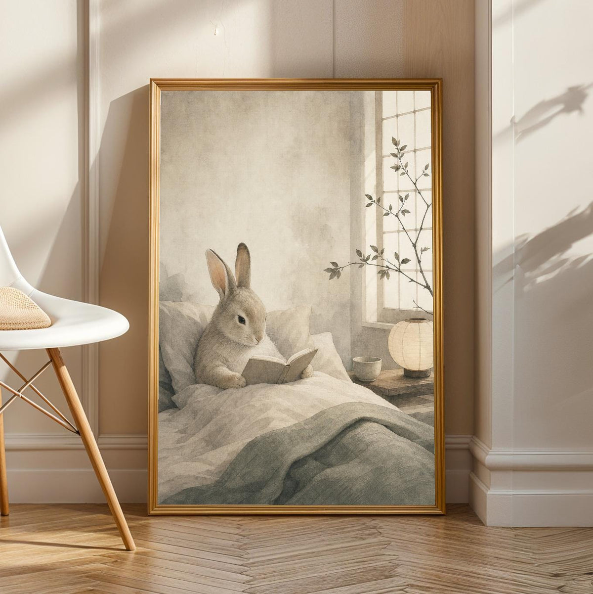 Product view of Satin Rabbit Reading in Bed Poster.