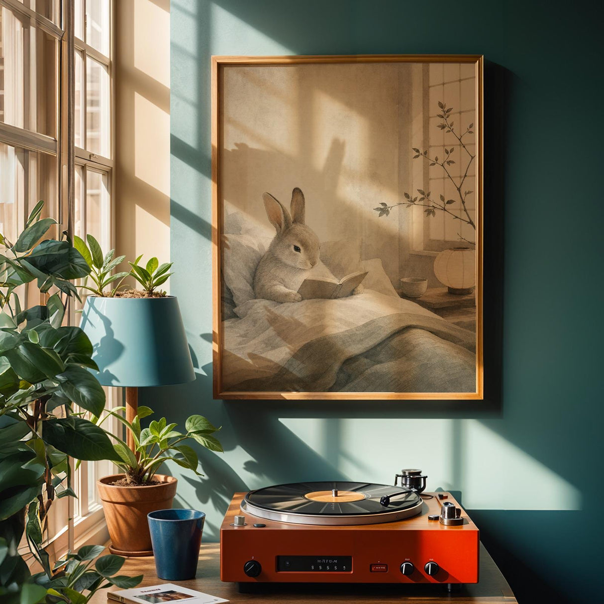 Alternate product view of Satin Rabbit Reading in Bed Poster.