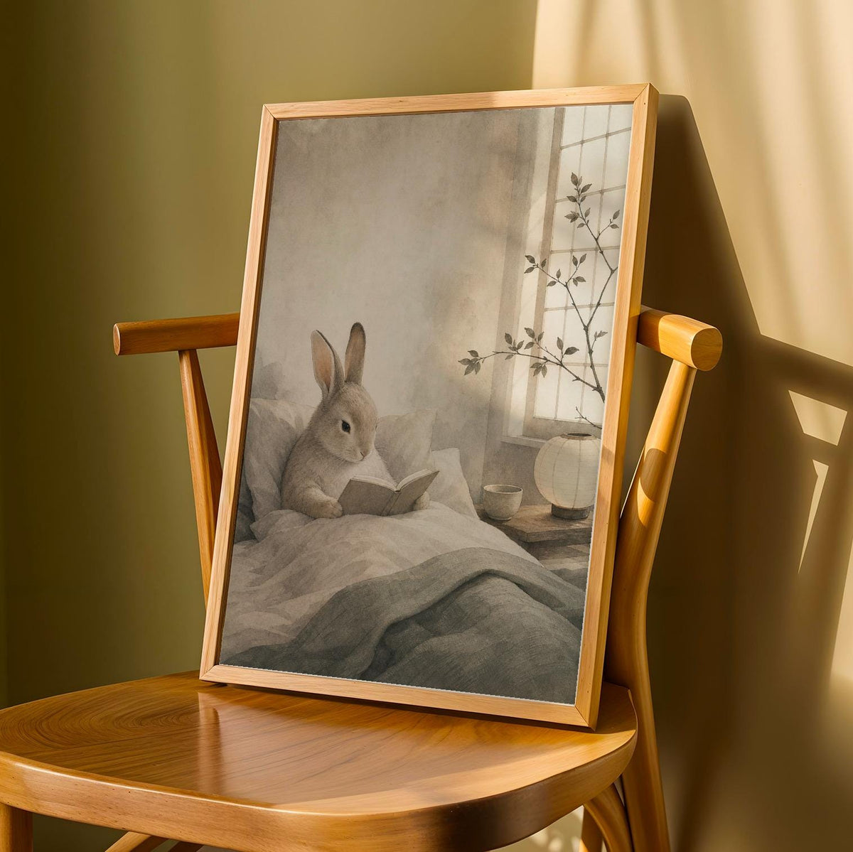 Product detail view of Satin Rabbit Reading in Bed Poster.