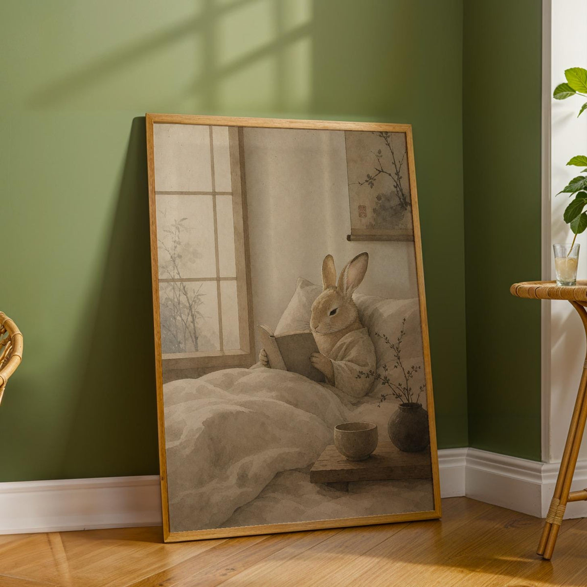 Additional product detail of Tan Rabbit Reading in Bed Poster.