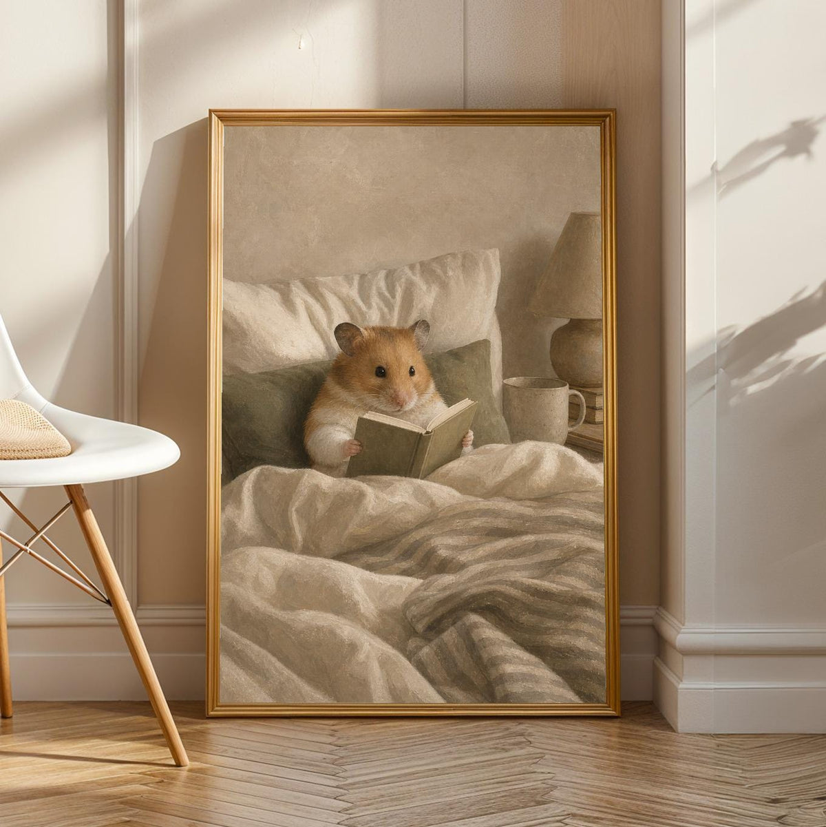 Product view of Syrian Hamster Reading in Bed Poster.