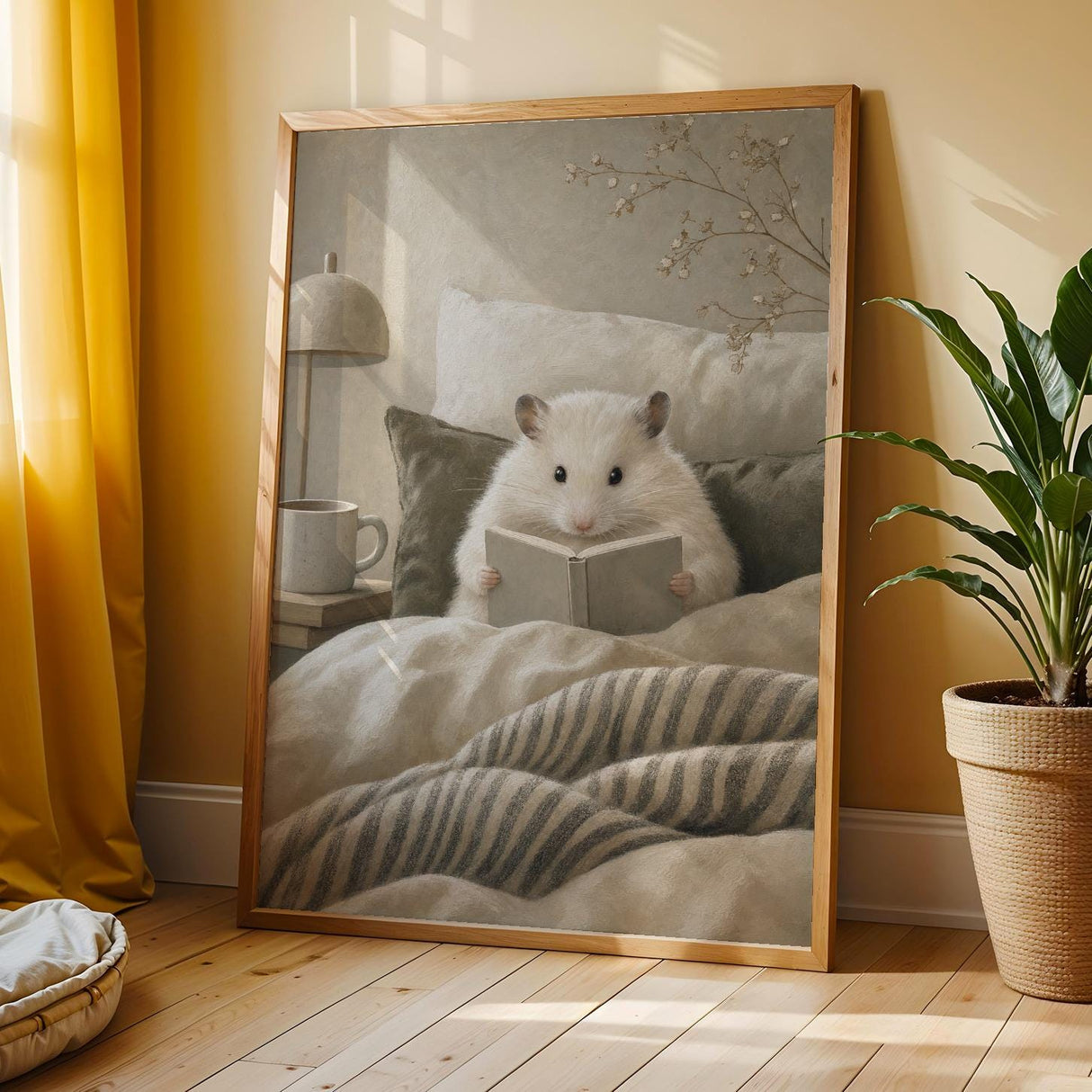 Additional product view of Winter White Hamster Reading in Bed Poster.