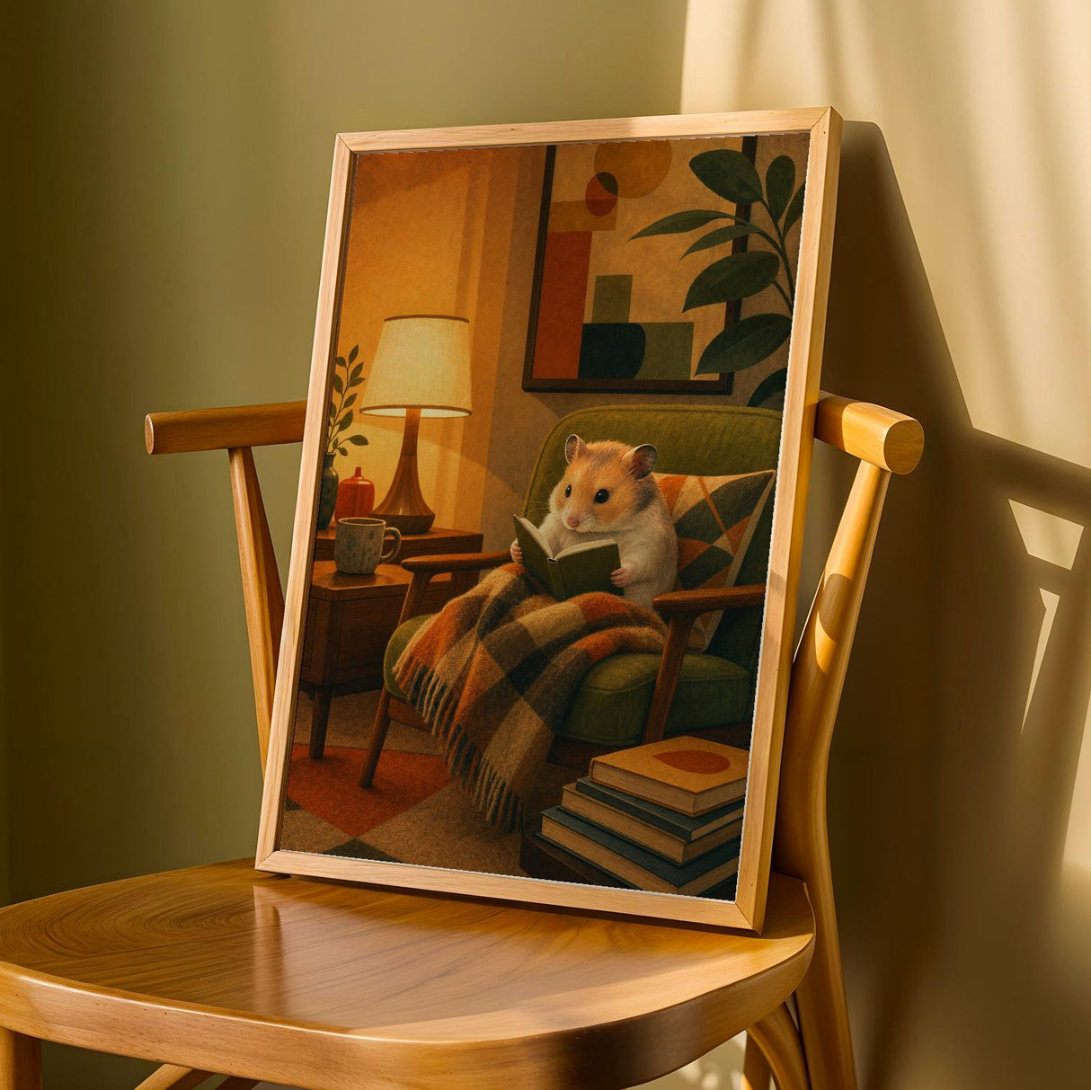 Product detail view of Chinese Hamster Reading in Armchair Poster.