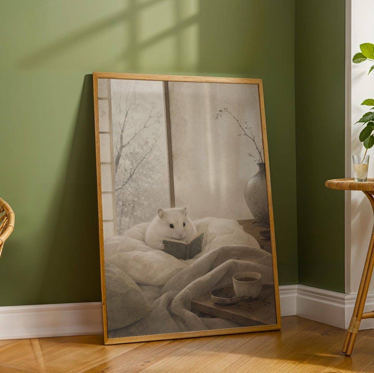 Additional product detail of Winter White Hamster Reading in Bed Poster.