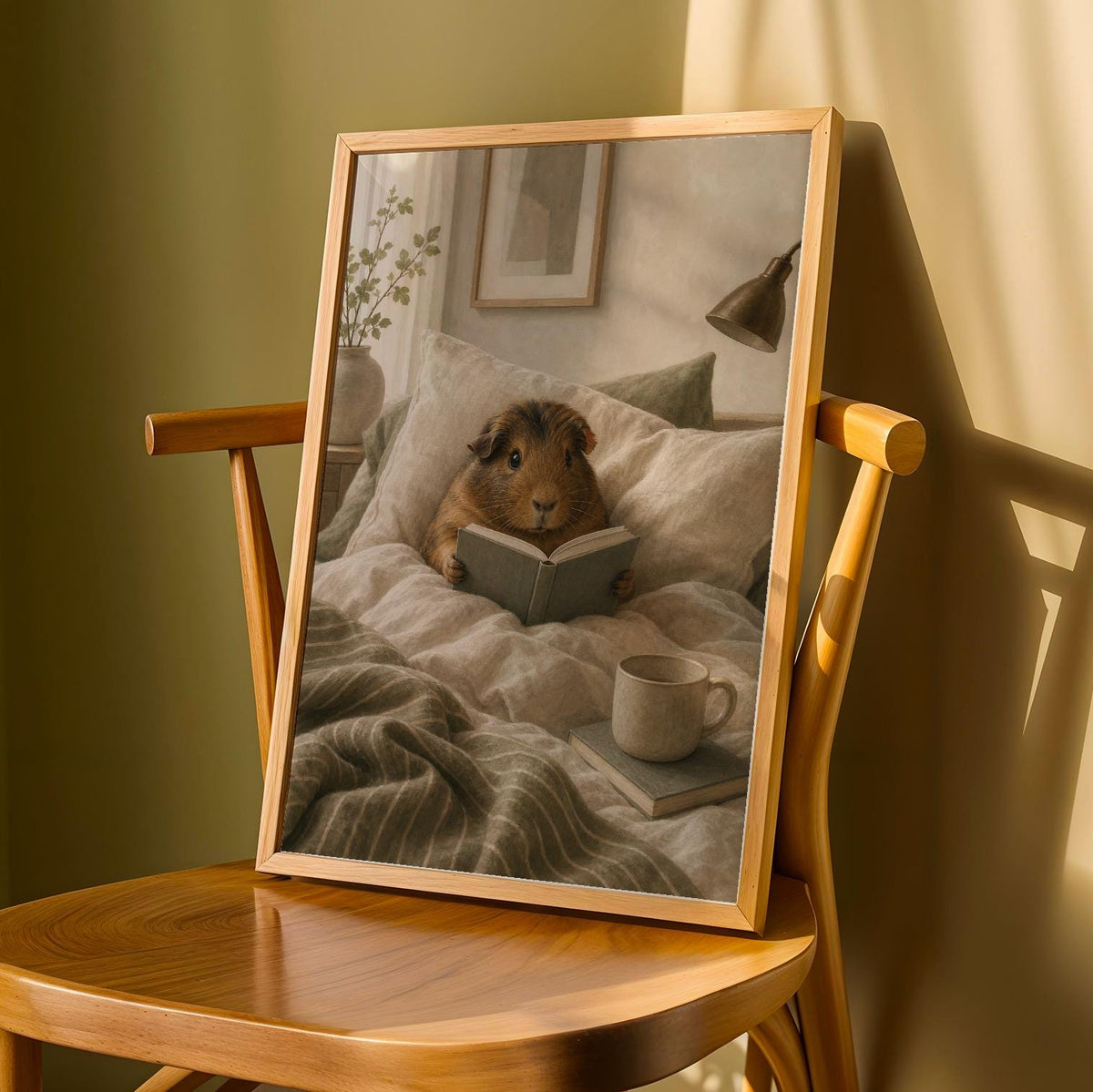 Product detail view of Abyssinian Guinea Pig Reading in Bed Poster.