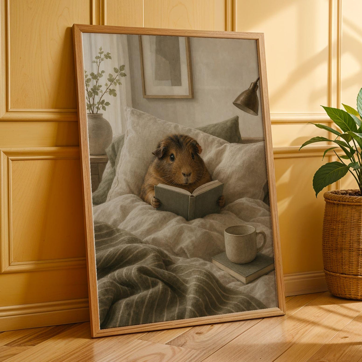 Additional product presentation of Abyssinian Guinea Pig Reading in Bed Poster.