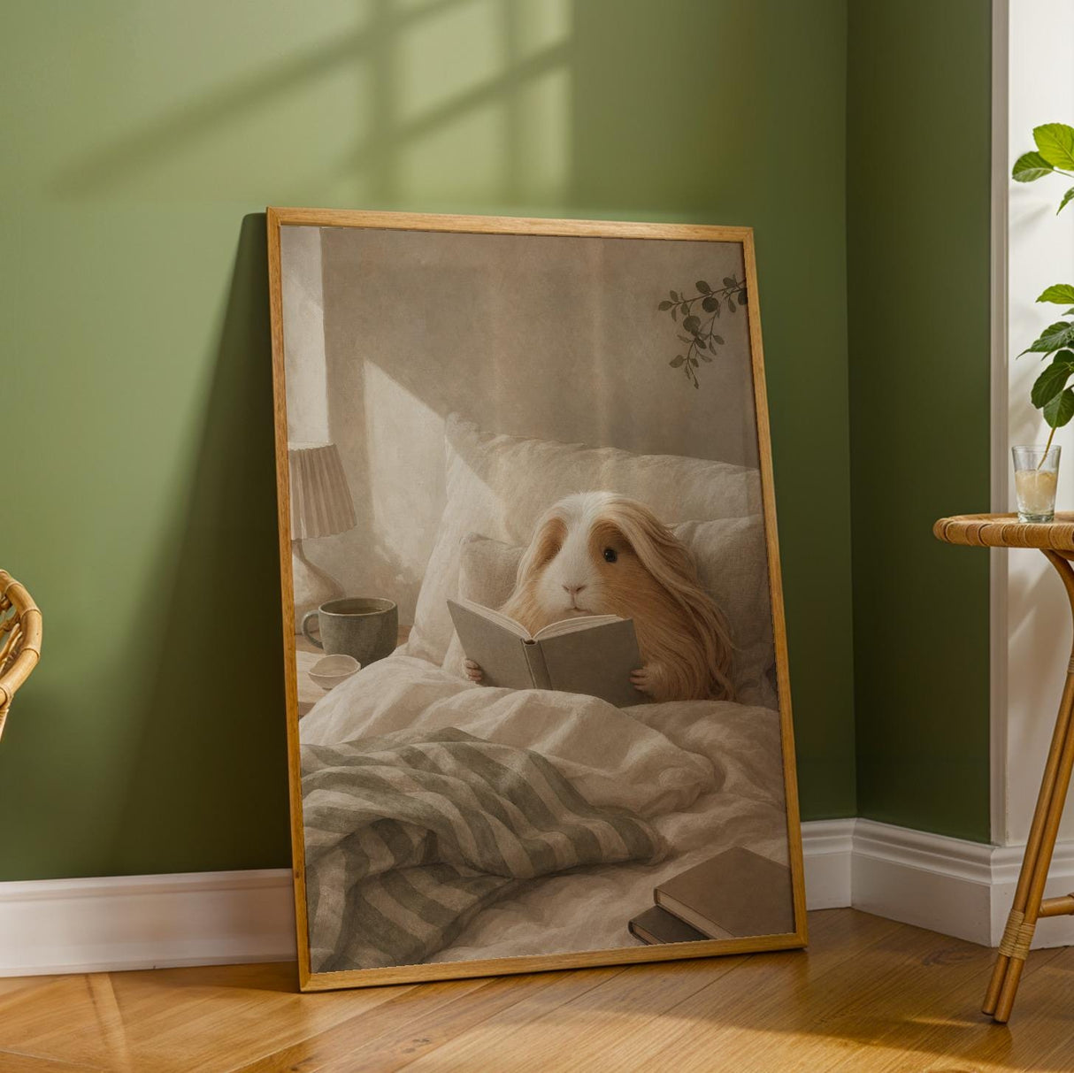Additional product detail of Peruvian Guinea Pig Reading in Bed Poster.