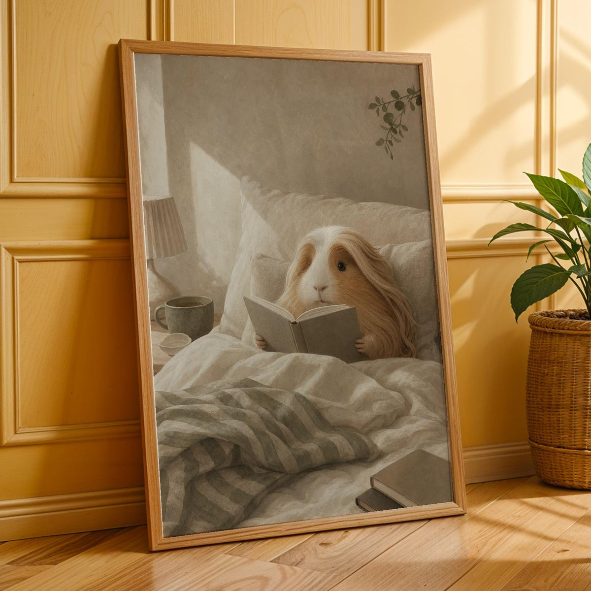 Additional product presentation of Peruvian Guinea Pig Reading in Bed Poster.