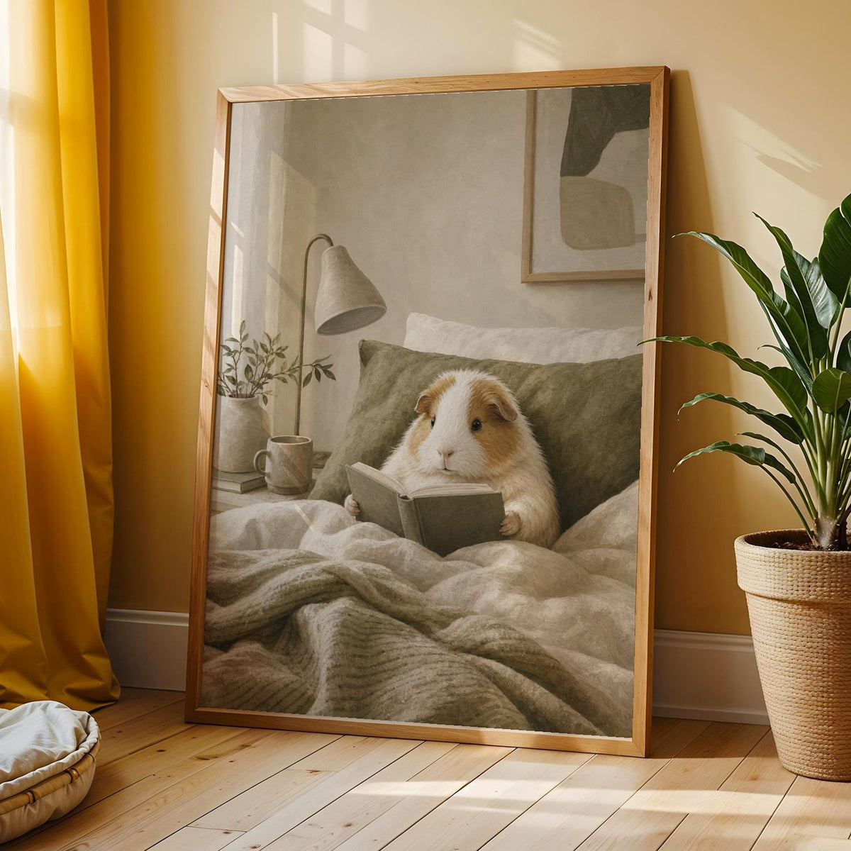 Additional product view of Alpaca Guinea Pig Reading in Bed Poster.