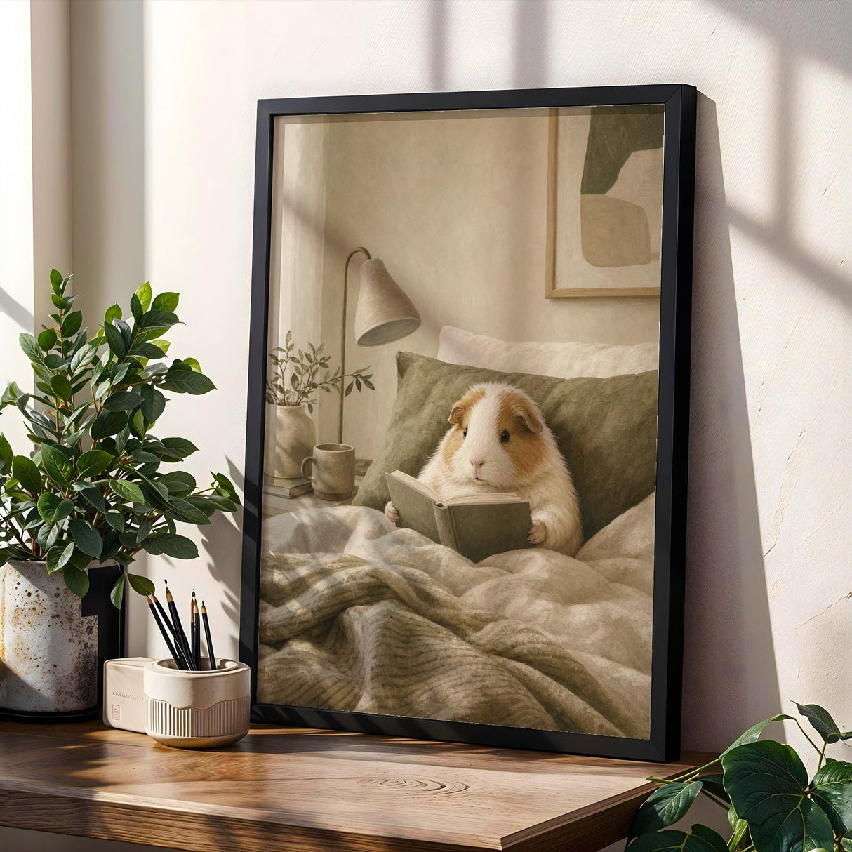 Product gallery view of Alpaca Guinea Pig Reading in Bed Poster.