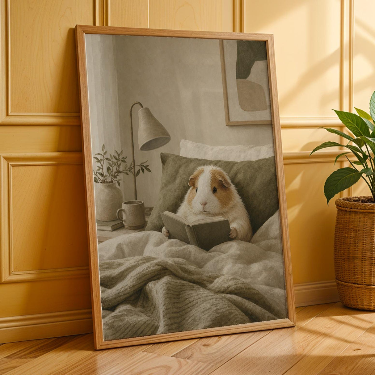 Additional product presentation of Alpaca Guinea Pig Reading in Bed Poster.