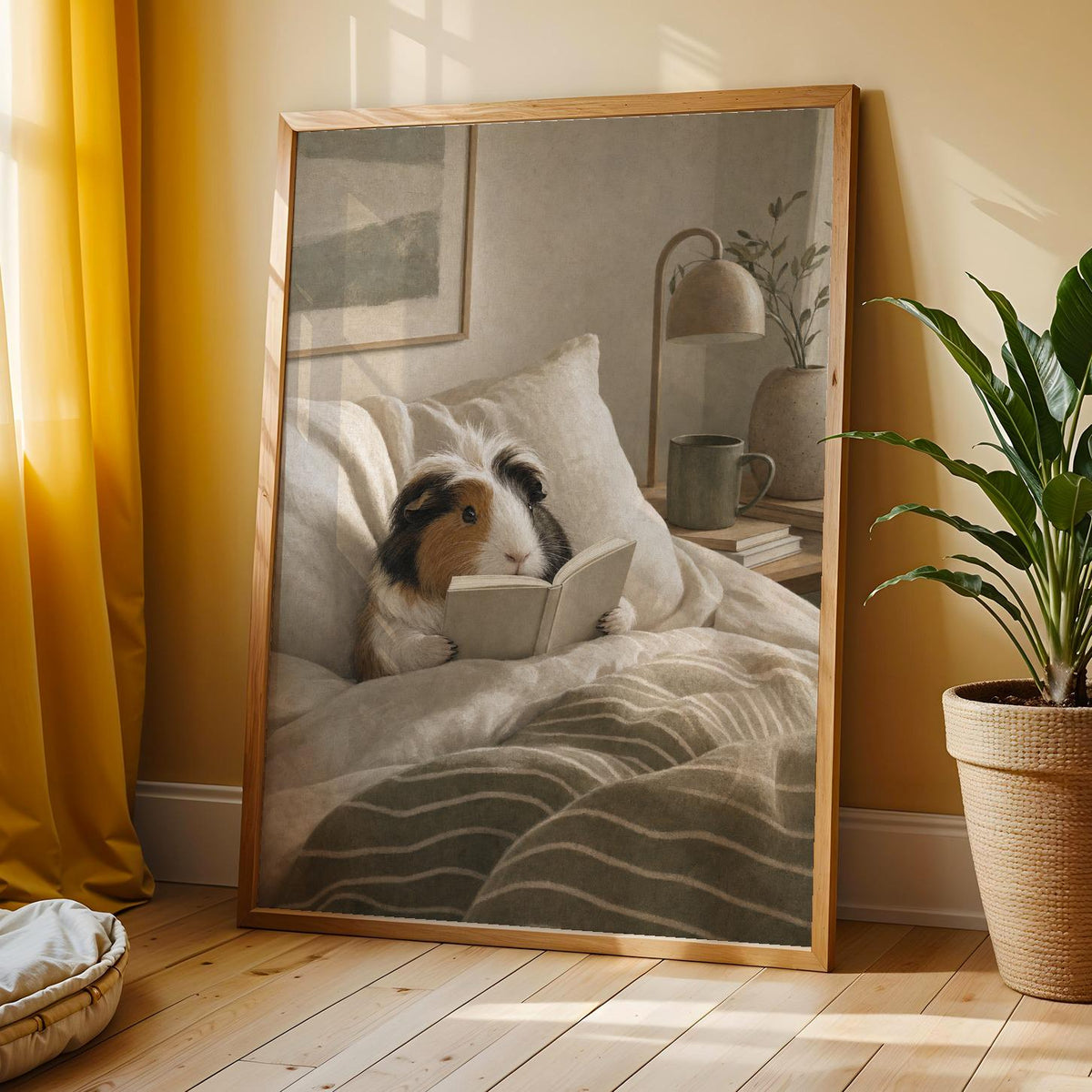 Additional product view of Coronet Guinea Pig Reading in Bed Poster.