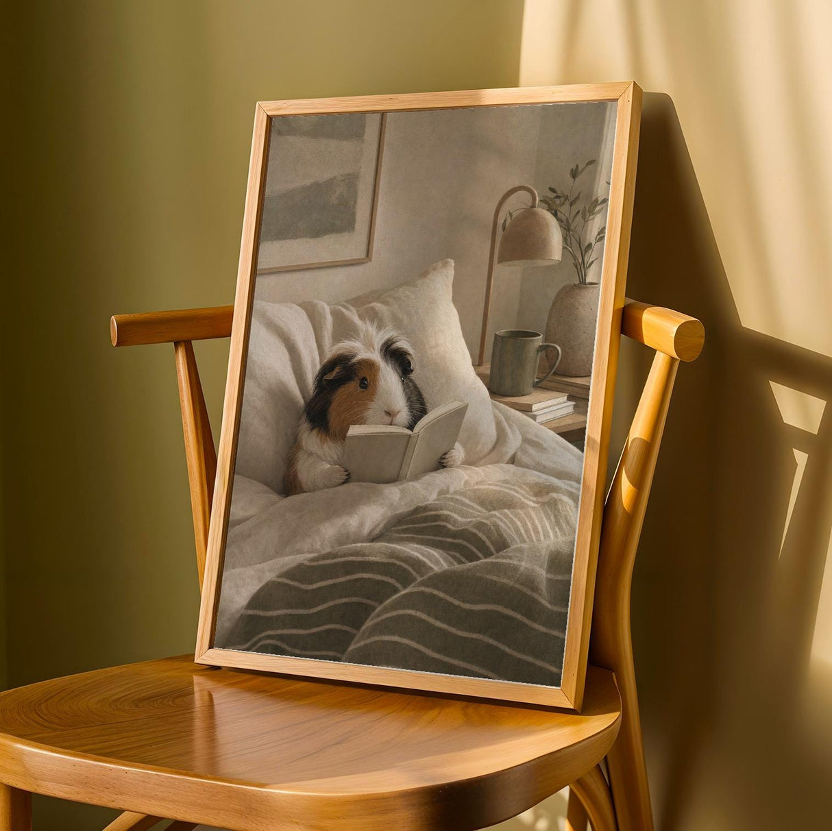 Product detail view of Coronet Guinea Pig Reading in Bed Poster.