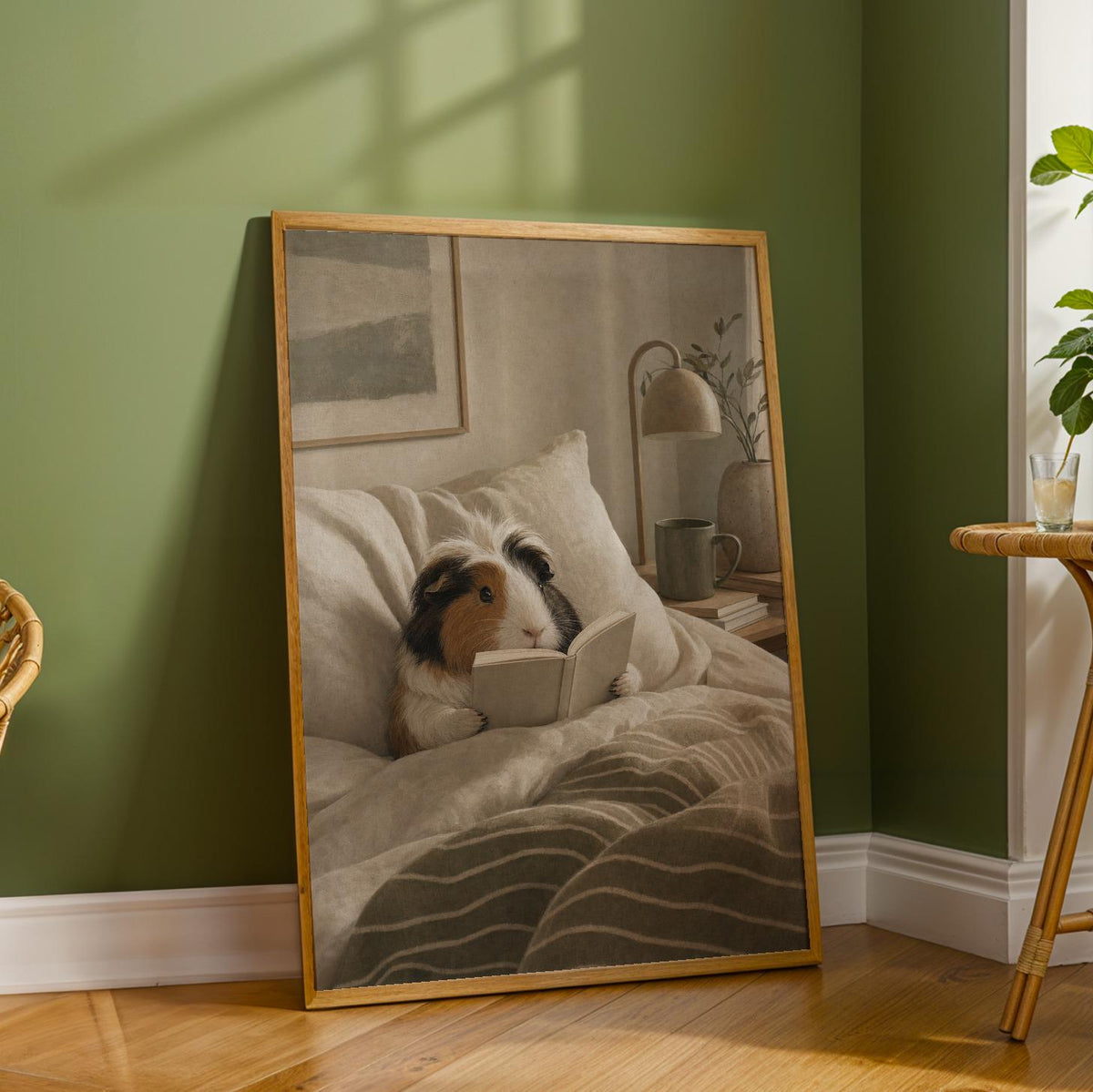 Additional product detail of Coronet Guinea Pig Reading in Bed Poster.