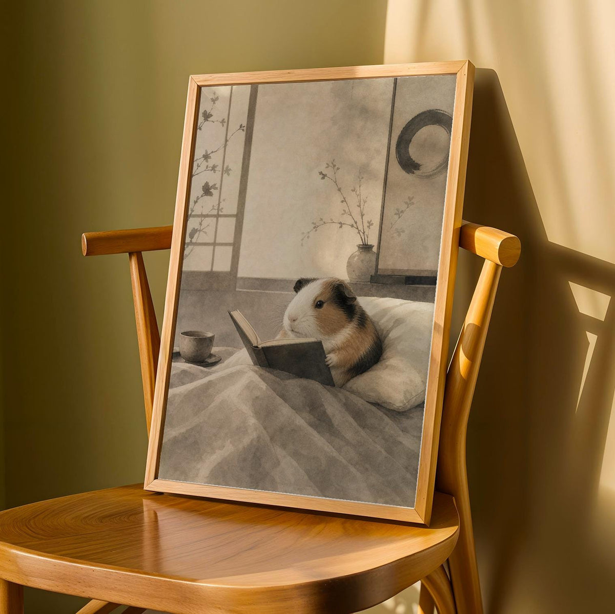 Product detail view of American Guinea Pig Reading in Bed Poster.