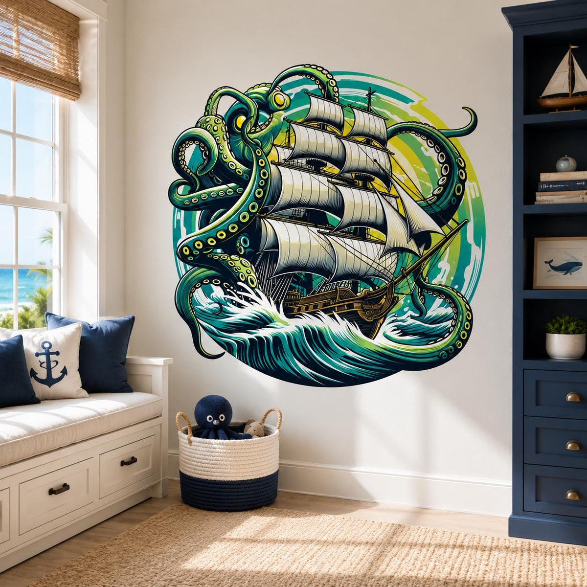 Alternate product view of Kraken Pirate Ship Wall Vinyl Decal.