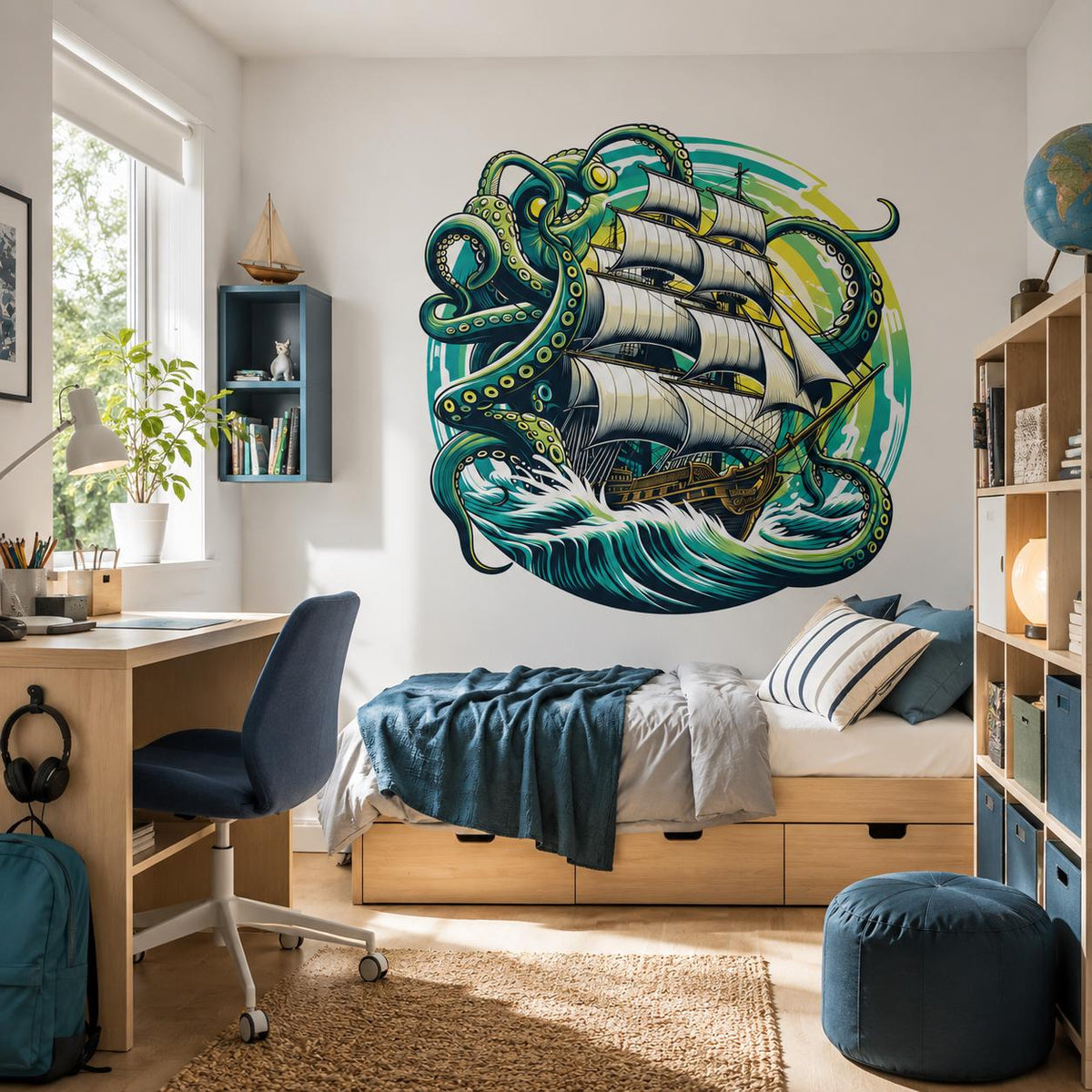 Product gallery view of Kraken Pirate Ship Wall Vinyl Decal.
