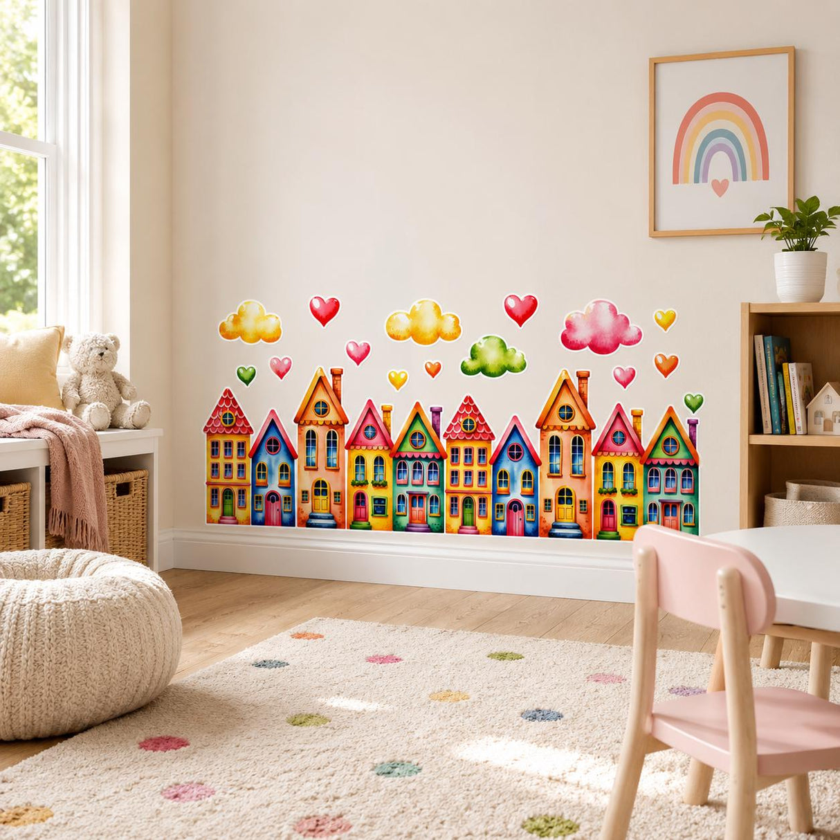 Additional product detail of Colorful Watercolor Houses Wall Vinyl Decal.