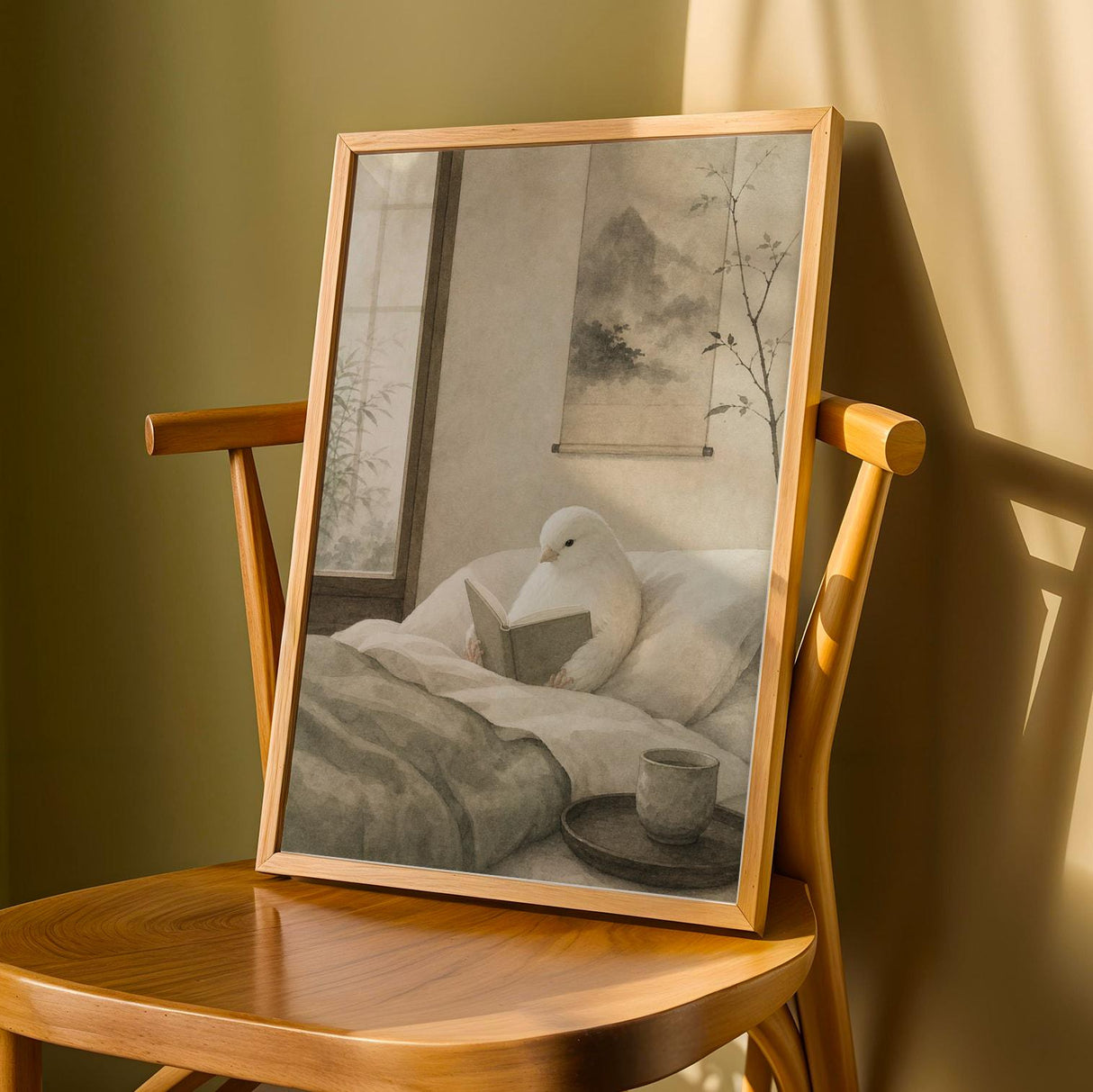 Product detail view of White Gloster Canary Reading in Bed Poster.
