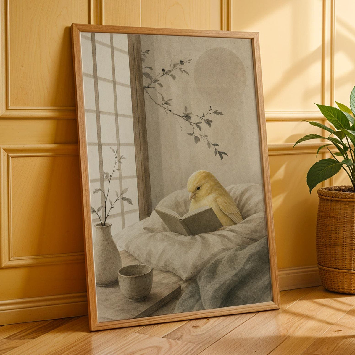 Additional product presentation of Fife Fancy Canary Reading in Bed Poster.