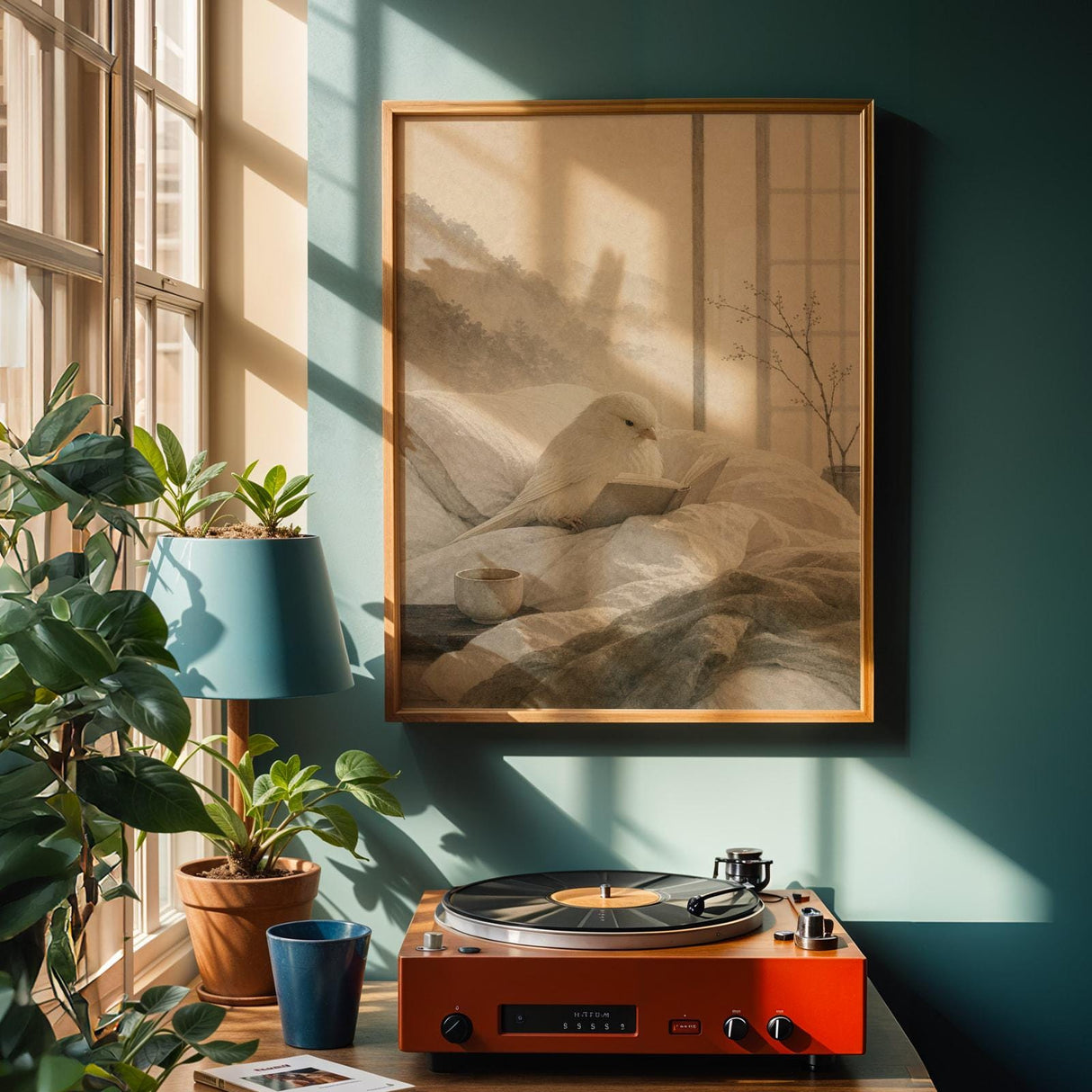 Alternate product view of Yorkshire Canary Reading in Bed Poster.