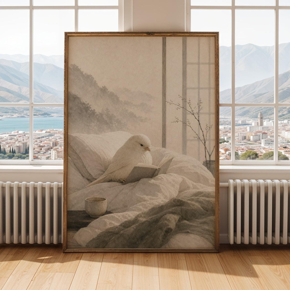 Alternate gallery view of Yorkshire Canary Reading in Bed Poster.