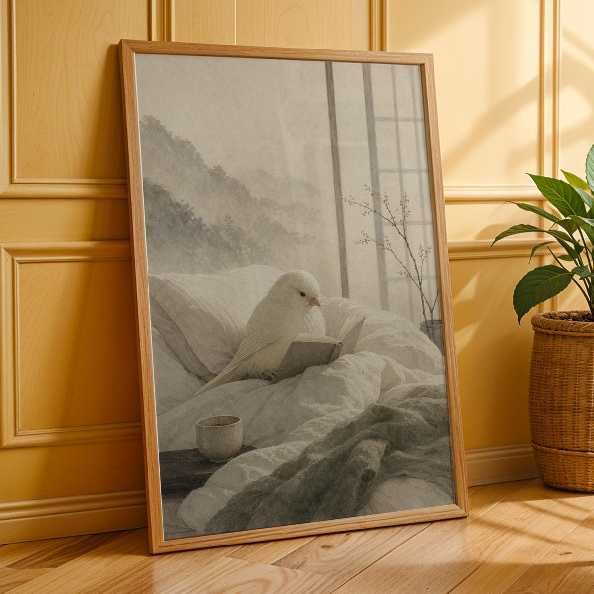 Additional product presentation of Yorkshire Canary Reading in Bed Poster.