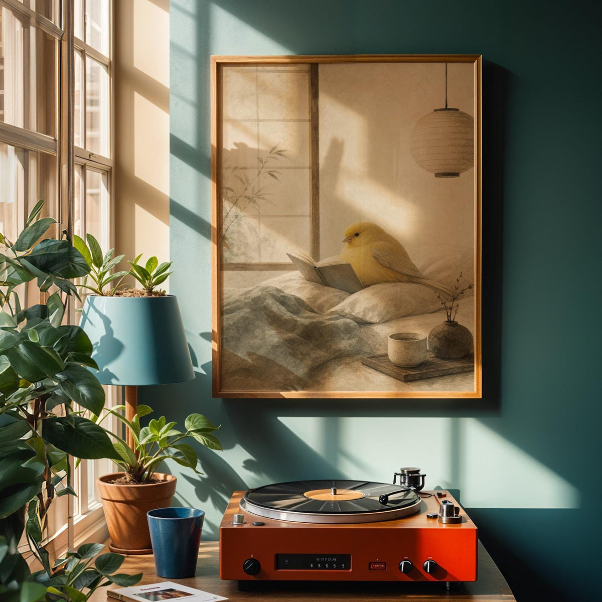 Alternate product view of Gloster Canary Reading in Bed Poster.