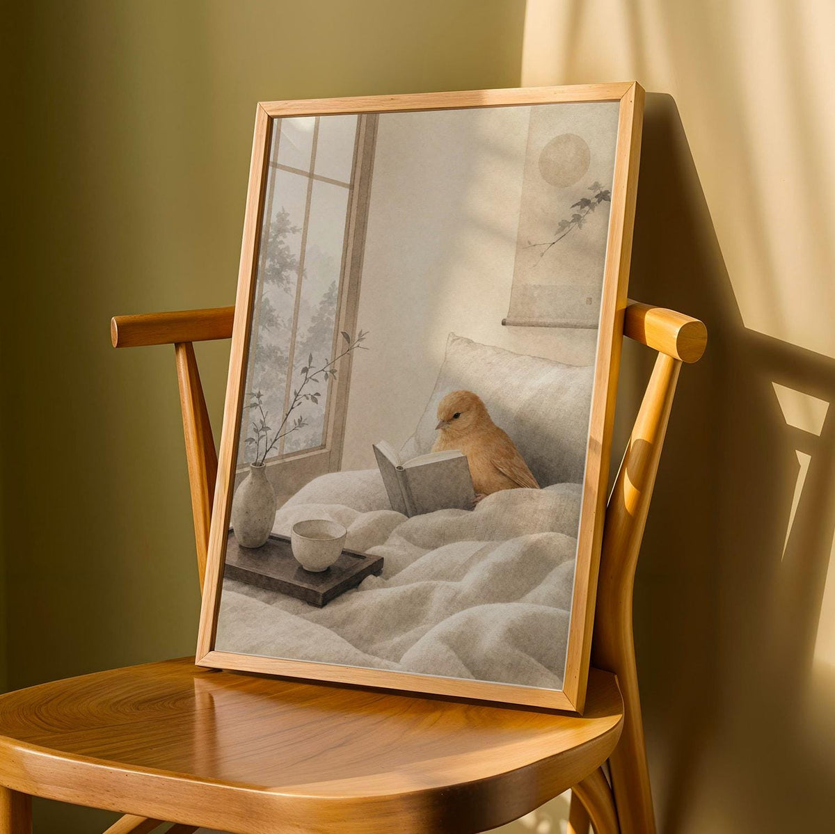 Product detail view of Cinnamon Canary Reading in Bed Poster.