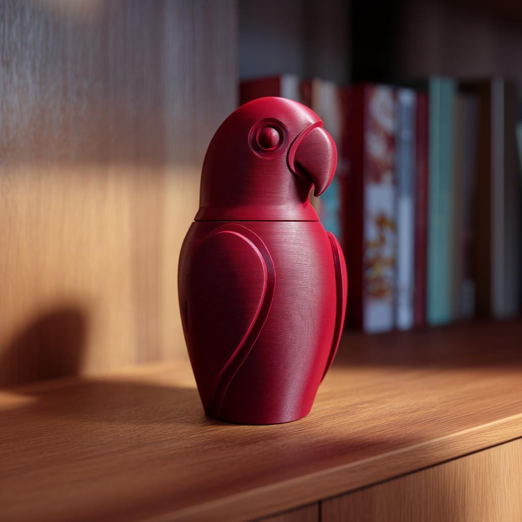 Product gallery view of 3D Printed Minimalist Parrot Memorial Urn.