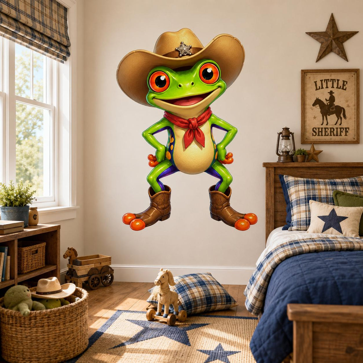 Weird Cowboy Frog Wall Vinyl Decal | Funny Western Frog Sticker | Cute Rodeo Animal Wall Art | Kids Room Nursery Ranch Decor