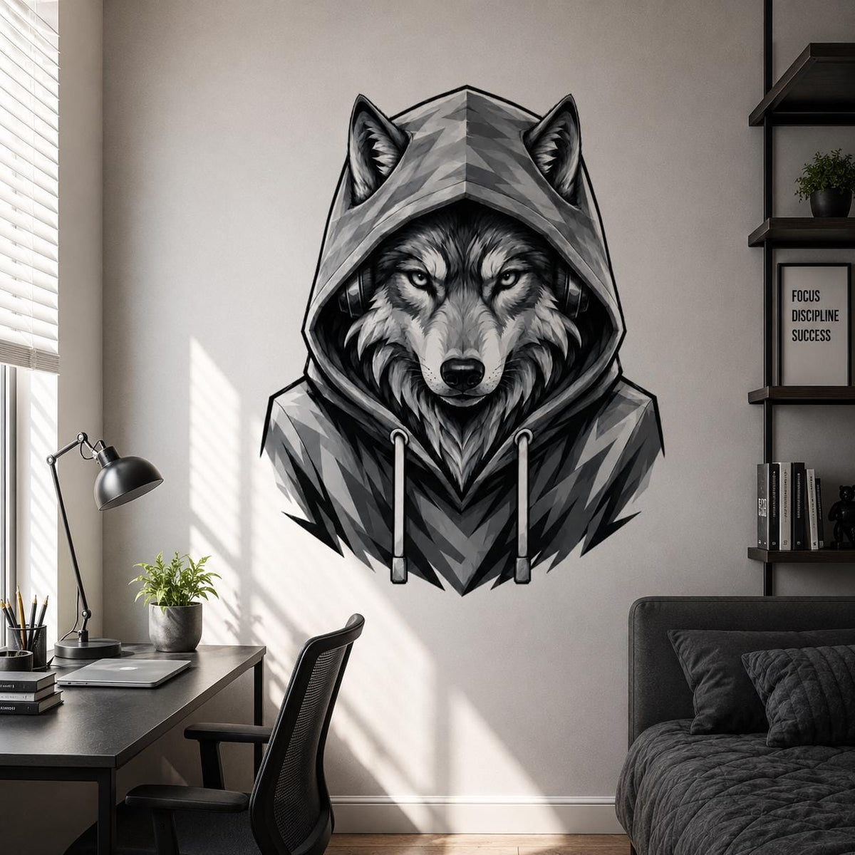 Additional product view of Wolf in Hoodie Wall Vinyl Decal.