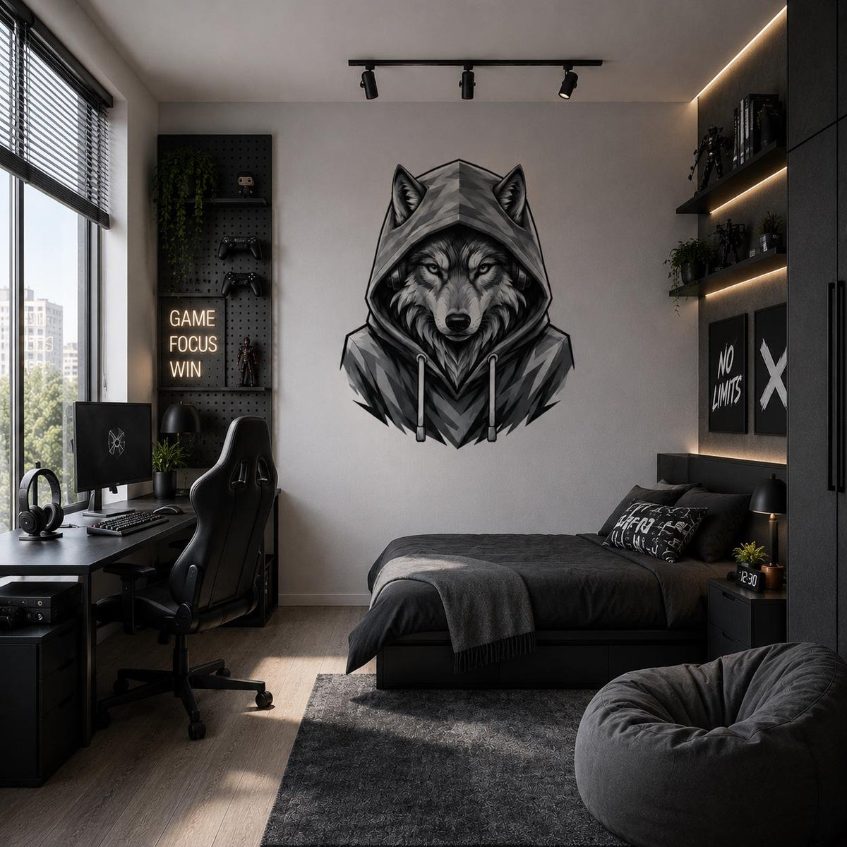 Alternate product presentation of Wolf in Hoodie Wall Vinyl Decal.