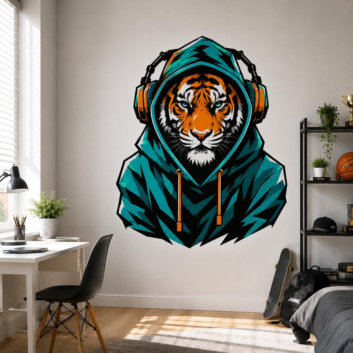 Product detail view of Tiger in Hoodie Wall Vinyl Decal.