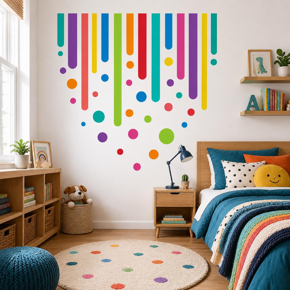 Product detail view of the colorful rainbow drip wall decal.