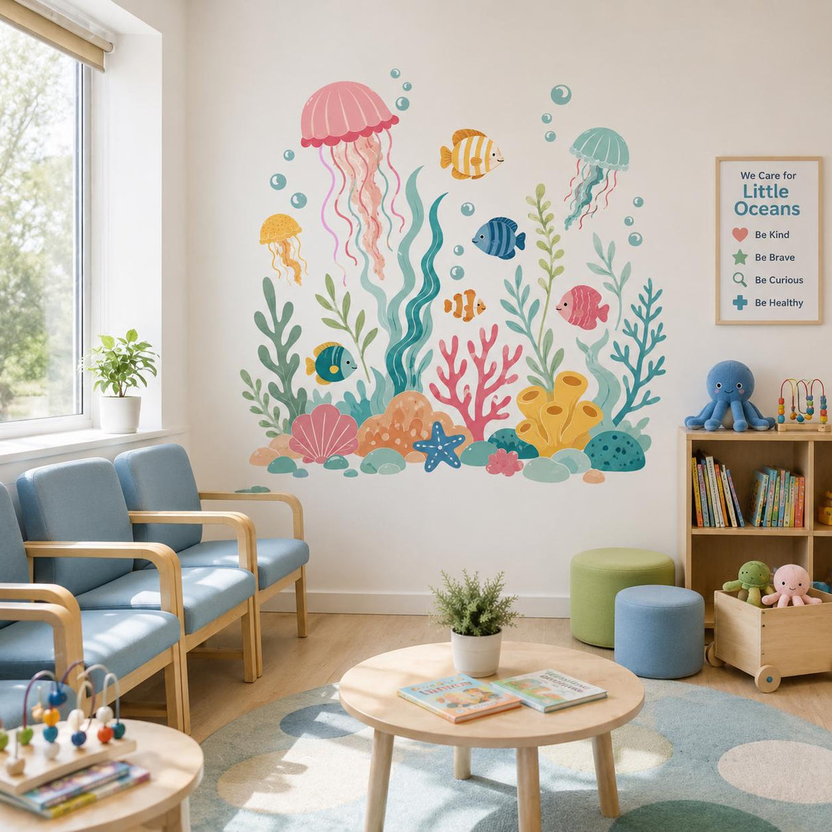 Underwater nursery decal shown in a room setting.