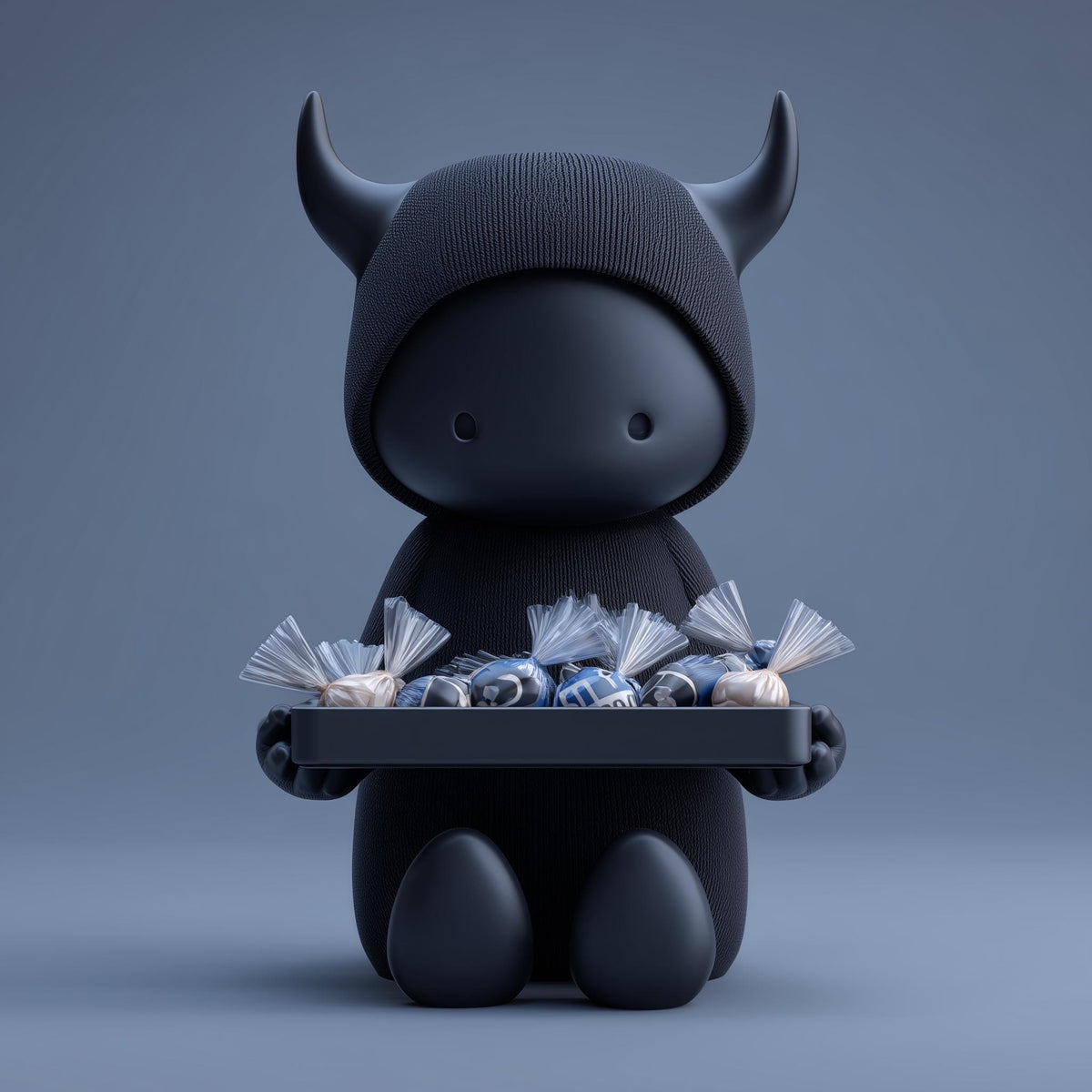 3D printed shadow demon candy dish with horned hooded figurine and tray