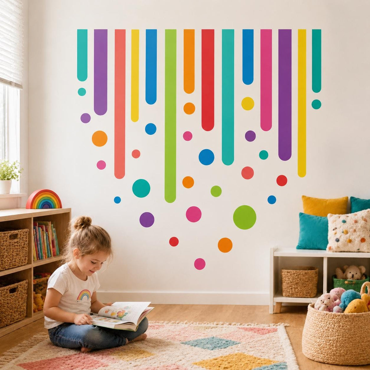 Additional product view of the colorful rainbow drip wall decal.
