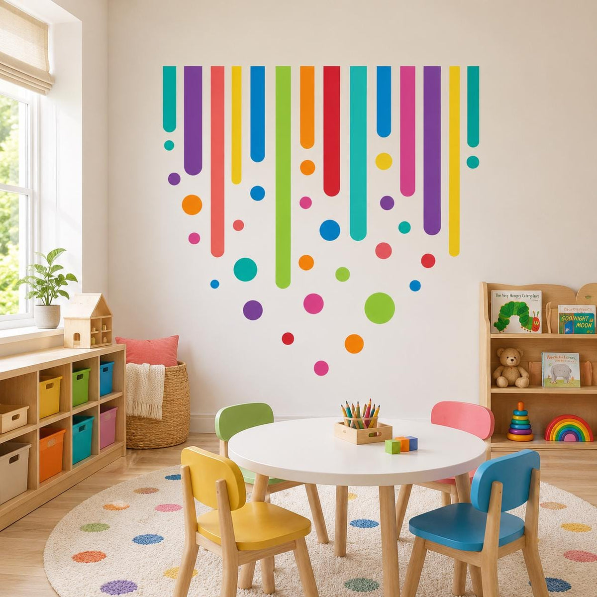 Product gallery view of the colorful rainbow drip wall decal.