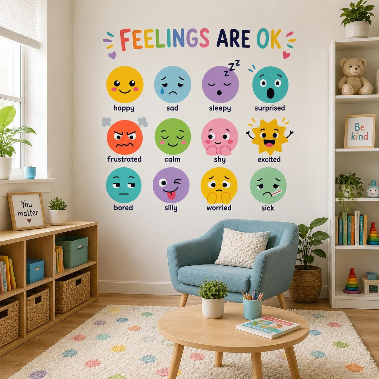 Additional product view of the kids feelings and emotions chart wall decal.