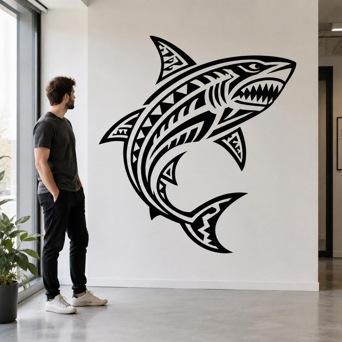 Alternate presentation of the geometric shark wall decal.
